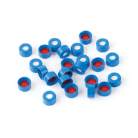 Caps, Short Screw, 9mm, PTFE/Silicone Septa, Blue, 100-pk.